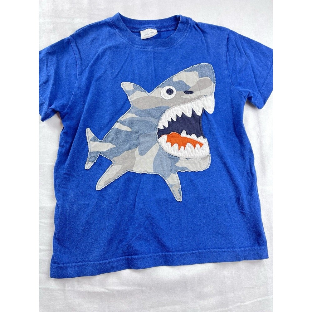 Mini Boden Boys Blue Camo Shark Applique Graphic T-Shirt 7-8Y Tee